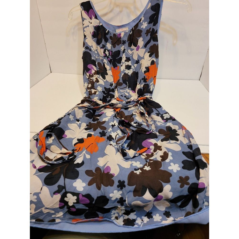 Pretty Young Thing Floral‎ Dress Womens Medium Blue Orange Sleeveless Tie Waist